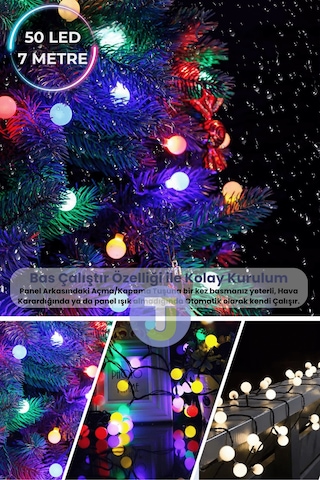 Technojet 50 Led 8m Solar Led Rgb Işık Güneş Enerjili Bahçe Teras Balkon Ağaç Lambası Aydınlatma RGB
