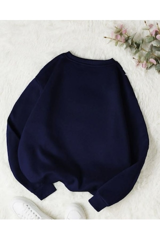 Baskısız Düz Sweatshirt - Lacivert Kalın Kışlık Şardonlu Uzun Kol Oversize Bisiklet Yaka Lacivert