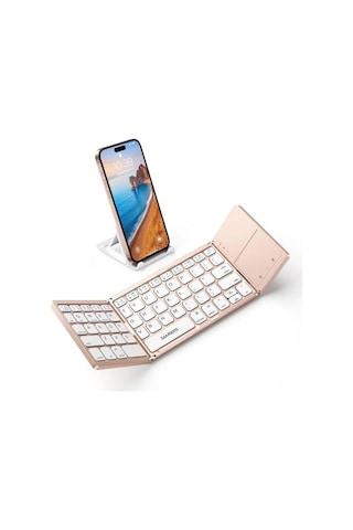 Samsung Uyumlu Samsers Touchpadli Katlanabilir Bluetooth Klavye Bt X 1 Rose Gold