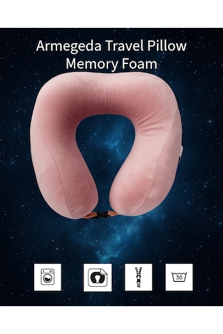 Armegeda Pembe Memory Foam Boyun Destekli Seyahat Yastığı U Şekilli Yastık Pembe