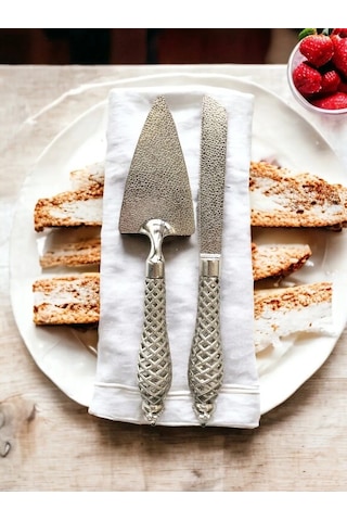 2'li Pasta Bıçak Ve Spatula Seti Özel Günler İçin Pasta Set Gümüş