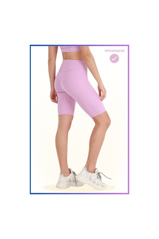 Missmaral Kadın Yüksek Bel Toparlayıcı Tayt Kısa Spor Şort Deniz Havuz Spor Biker Shorts Lila 1070 Lila