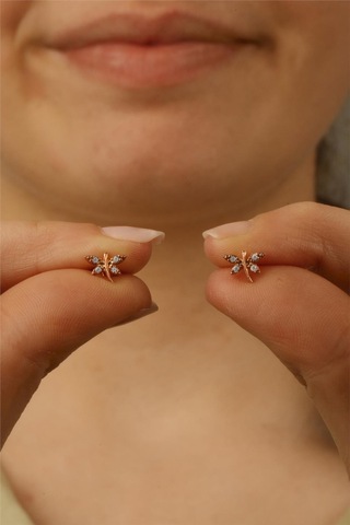 Minimal Yusufçuk Böceği Gümüş Küpe Rose-2351