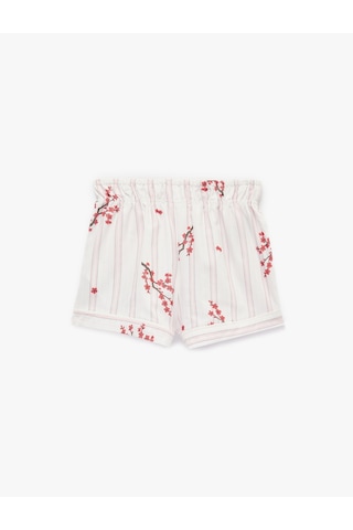 Koton Çiçek Desenli Beli Lastikli Rahat Kesim Çizgili Şort Pijama Altı Pembe Çizgili 6slk80031mw