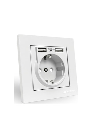 Mutlusan Rita Çerçeve Dahil 2.4 A İkili Usb'li Topraklı Priz Beyaz