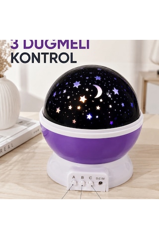 Dönen Yıldızlı Gece Lambası Renkli Gökyüzü Projeksiyon Işığı