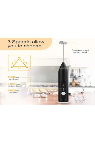 Xindoker Usb Şarjlı El Tipi Krema Çırpıcı - Ev Kullanıma Mini Elektrikli Karıştırıcı, Ev Fırıncılığı Aleti, Siyah Siyah
