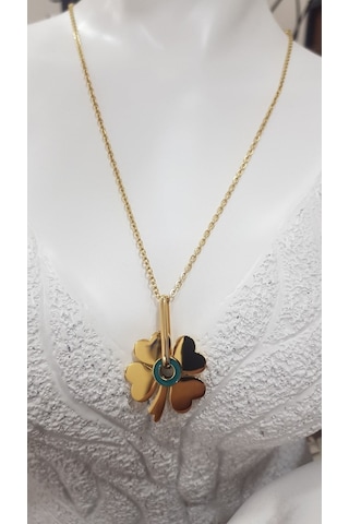 Vog Kişiye Özel Yonca Model Sevgiliye Eşe Anneye Arkadaşa Hediye Çelik Kolye Sarı