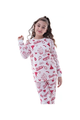 Kız Çocuk Baskılı Pamuklu Pijama Takımı Rahat, Nefes Alan, Yumuşak Kumaşlı Uyku Takımı Beyaz