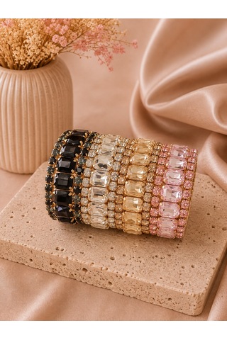 Valmont Accessories Kadın Altın Renk Beyaz Taşlı Üçlü Bileklik Seti