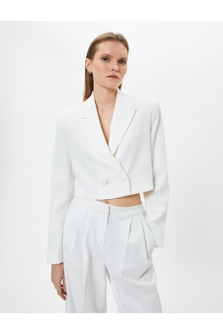 Koton Crop Blazer Ceket Düğmeli Kruvaze Kırık Beyaz 4sak50015uw 4SAK50015UW001 Ekru