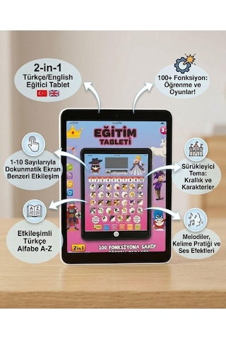 Sesli Pilli 100 Fonksiyonlu 2in1 Eğitici Tablet Türkçe & İngilizce Alfabe Eğitici Oyuncak
