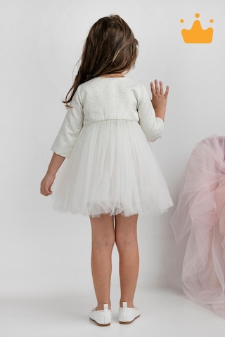 Babyhola Minimony 6-24 Ay Mine Desen Ceketli Kız Bebek Çocuk Bayramlık Abiye Gelinlik Elbise Takım 1013 Beyaz