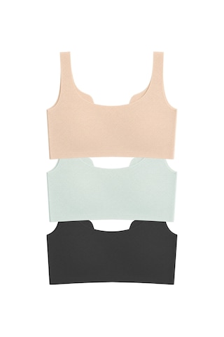 Cottonill Seamless Bra - Virela Lazer Kesim Önden Düğmeli Büyük Beden Kadın Sütyen 3'lü Paket Çok Renkli