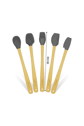 Valletta Indigo 5'li Gri Bambu Silikon Spatula Seti Uzun 26 Cm