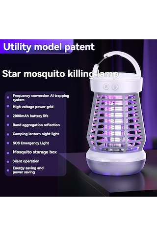 Wezone J10 Beyaz Elektrikli Entegre Islak Mumu Iç/dis Kullanım Kovanı, Kamp Işığı Ve Sos Acil Işığı İle Moskito Ve Sinek Öldürücü Beyaz