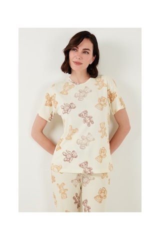 Lela Regular Fit Kısa Kollu Bayan Pijama Takımı 65740104 Bej