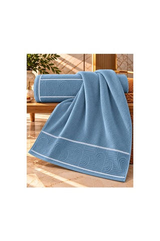 Jakarlı Büyük Boy Banyo Havlusu Premium Sıkı Dokuma %100 Organik Pamuk 90x150 Cm Mavi - 945284492 Mavi