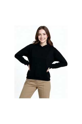 Oversize Kanguru Cepli Kapüşonlu Sweatshirt Siyah
