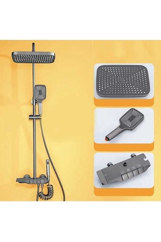 Fleko Gri Piyano Duş Seti Banyo Dekor Banyo Duş Seti Antrasit Duş Seti Diğer
