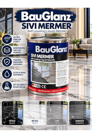Sıvı Mermer Çift Bileşenli Epoksi Reçine Zemin Kaplama Seti - Ultra Parlak Kendinden Yayılan Dekoratif Epoksi 1 L