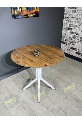 Aras 4 Kişilik Yuvarlak Mutfak Yemek Masası Takımı 4+1 Ceviz Beyaz Deri 80 Cm Ceviz-beyaz