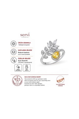 Servi 925 Ayar Gümüş Golden Leaf Yüzük-35