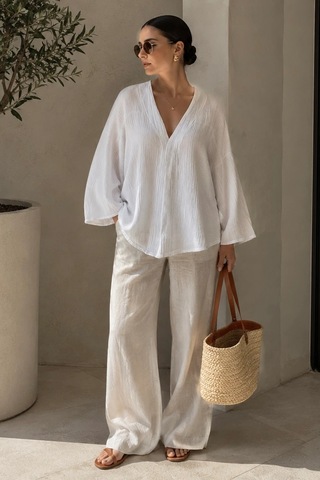 Bbbutikbasic Kadın Müslin Oversize Bluz Salaş Kesim Yazlık Basic Ceket My3535 beyaz