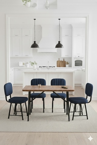 Elfin 70x110cm Sabit Atllantik Yemek Masası, Yemek Masası Takımı, Mutfak Masası, 4 Lacivert Sandalye Lacivert