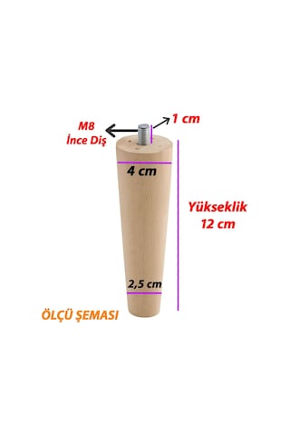 Ahşap Ayak 12 Cm 2'li Set M8 Civatalı Bağlantı Aparatlı Dolap Mobilya Koltuk Kanepe Destek Ayağı Ayakları Ahşap