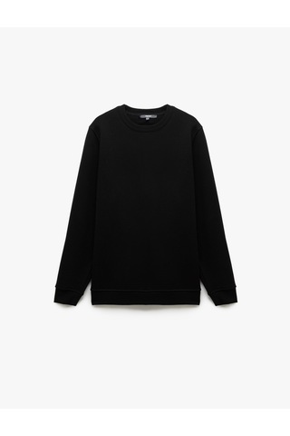 Koton Pamuklu Uzun Kollu Şardonlu Bisiklet Yaka Erkek Basic Sweatshirt Siyah 7wam70002mk