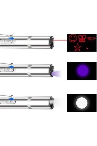 İpek Yıldızı Usb İle Şarj Edilebilen 3ın 1 Kırmızı Işık +beyaz Led Meşale Işık + Uv El Feneri Kedi
