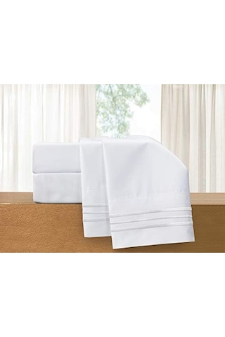 Elegant Comfort 1500 İplik Sayısı İşlemeli Mısır Kalitesi Lüks İpeksi Yumuşak Kırışıklık Ve Solmaya Dayanıklı 2 Parça Yastık Kılıfı, Kral, Beyaz 50 x 22