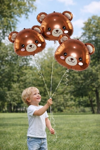 Folyo Balon Ayı Kafa 61x58 Cm Doğum Günü Süs Malzeme Kahverengi