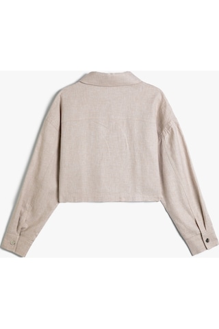 Koton Crop Ceket Kargo Cepli Keten Karışımlı Bej 4sak50001pw 4SAK50001PW063 Ekru