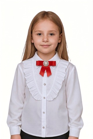 Elayza Yakası Ve Göğsü Brodeli Uzun Kollu Kız Çocuk Beyaz Gömlek 527