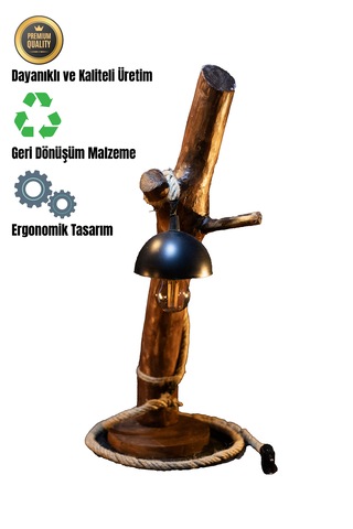 Celestia Home Otantik  İskandinav El Yapımı Doğal Ağaç Ahşap Rustik Aydınlatma Abajur Masa Lambası Ahşap