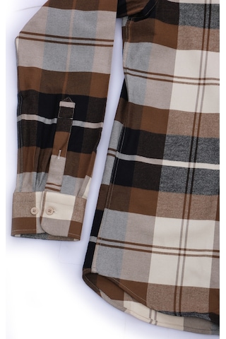 Giant Minimalist Kareli Erkek Uzun Kol Gömlek - Günlük Stil Bej