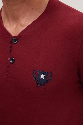 Tudors Erkek Regular Fit Pamuklu Düğmeli Yaka Beli Lastikli Desenli Bordo Pijama Takımı-39790 Bordo