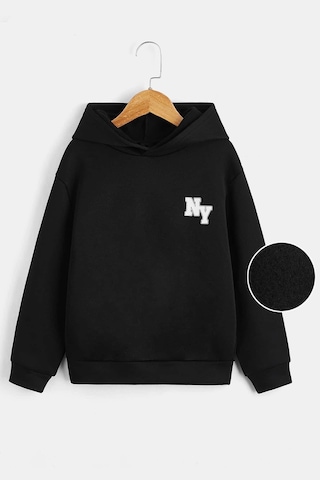 Ny Baskılı Erkek - Kız Çocuk Rahat Kalıp Sweatshirt Siyah
