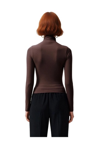 Ersefa Moda Kare Yaka Örme Slim Düz Desen Casual Günlük Crop Kısa Kol Bl Kahverengi