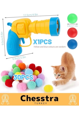 Chesstra Evcil Hayvan Tabancalı Hareketli 30 Peluş Toplu Top Atan İnteraktif 31 Parça Kedi Oyuncağı