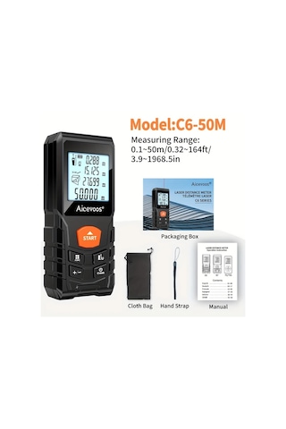 Elmpaly Aıcevoos Yüksek Hassasiyetli Dijital Lazer Mesafe Ölçer 50m 165ft 50 120m Aralığı Pil İle Çalışan Kauçuk Kılıflı Endüstriyel Ölçüm Aleti