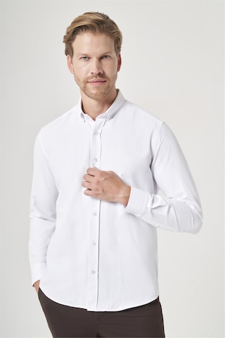 İmza Beyaz Düğmeli Yaka Oxford Slim Fit Pamuklu Gömlek 1004265284