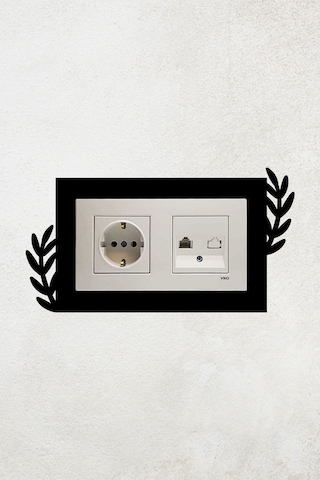 Yaprak Tasarım 2li Priz Çerçevesi İç Ölçü 15,5x8,4 Cm Ev Süsü - 2li Dekoratif Piriz Süsü Siyah