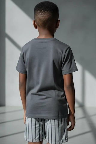 Erkek Çocuk Pamuklu Antrasit Cep Detaylı T-shirt Ve Şort Takım Antrasit