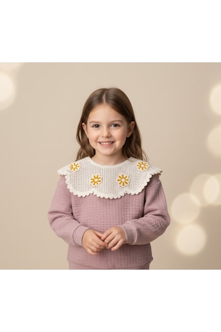 Dantelli Kız Çocuk Sweat Pembe