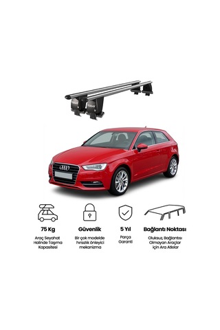 Royal Audi A3 2013-2020 Uyumlu Gri Kilitli Ara Atkı Port Bagaj Tavan Barı
