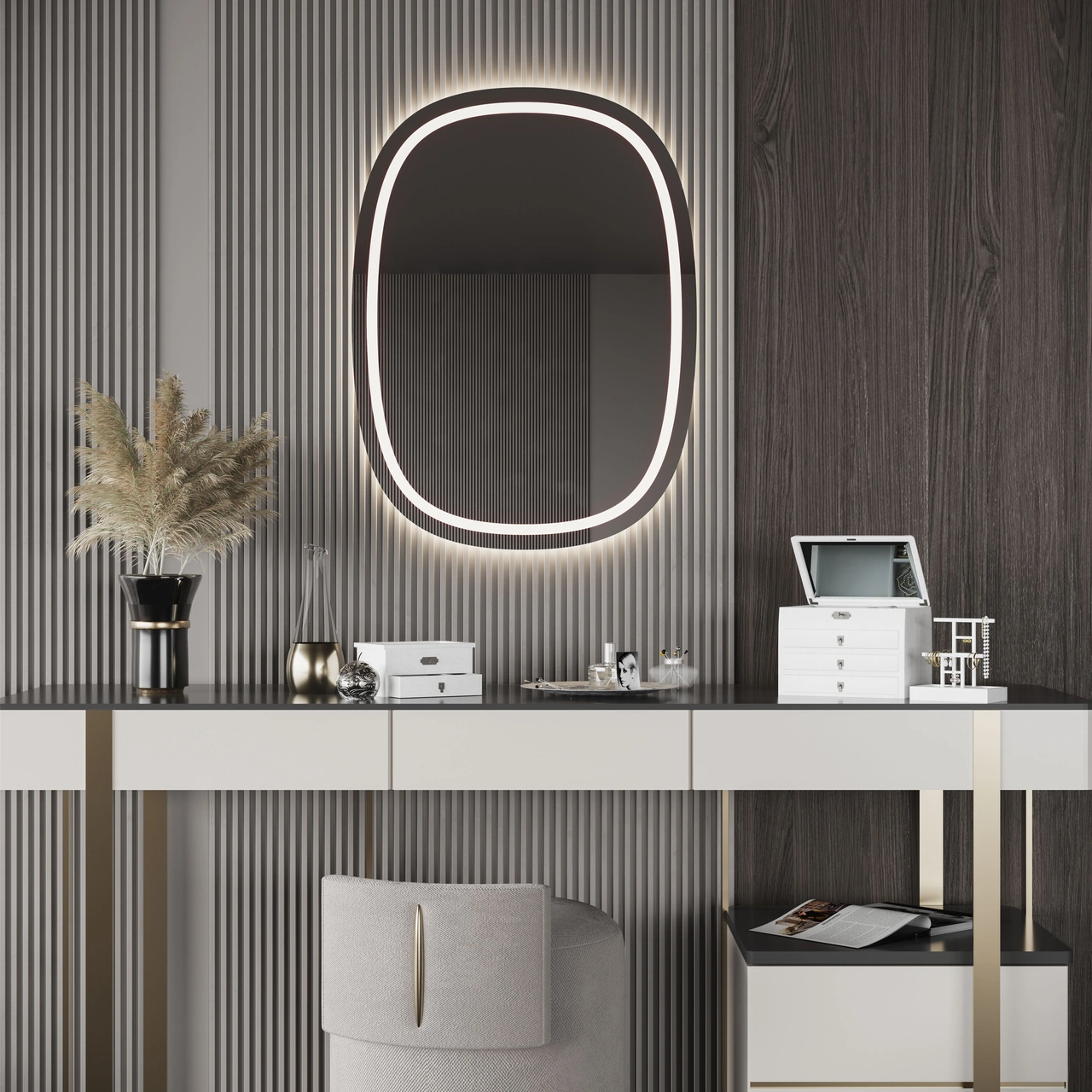 Albus Home - Safır Led Aydınlatmalı Ayna 60 X 80 - Tri-color + Dimmer + Defogger Renksiz
