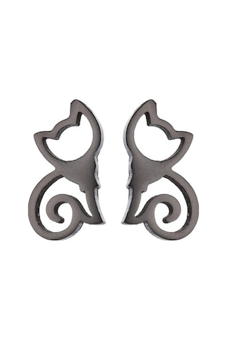 Fastbuy Siyah Minimalist Kedi Küpe, Paslanmaz Çelik Kaplama, Kadın Takı, Sevimli Hayvan Design Siyah